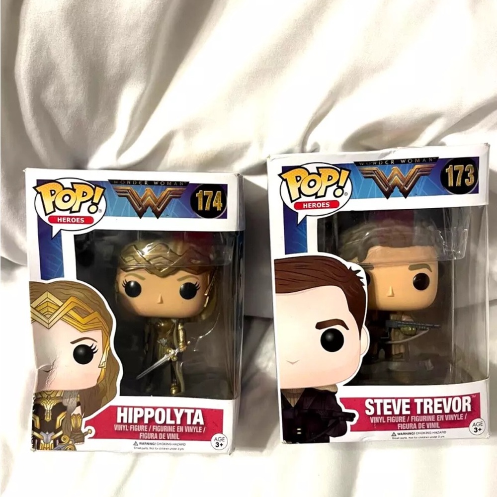 Funko Pop Wonder Woman Hippolyta and Steve Trevor Figures Chris pine